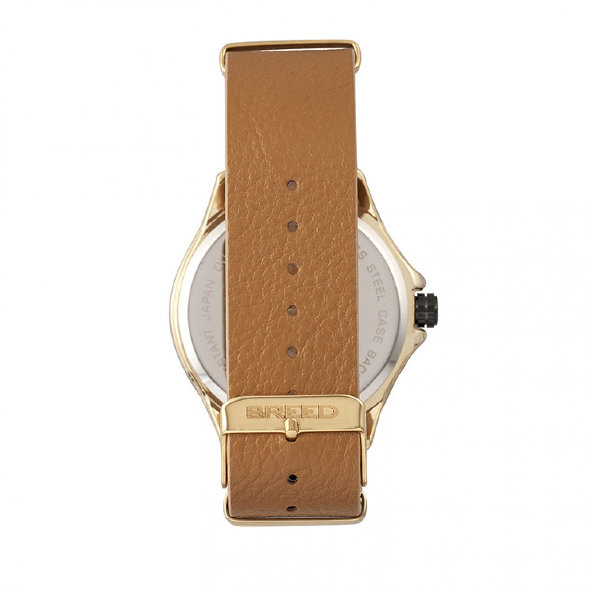 Breed Dixon Leather-Band Watch w/Day/Date - Gold/Light Brown - BRD7302