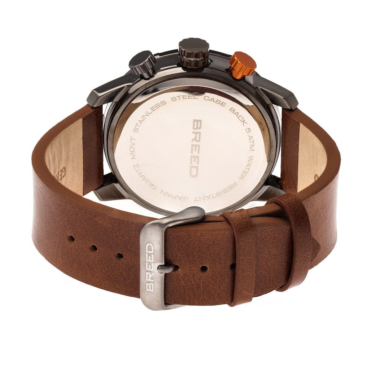 Breed Manuel Chronograph Leather-Band Watch w/Date - Gunmetal/Brown - BRD7205