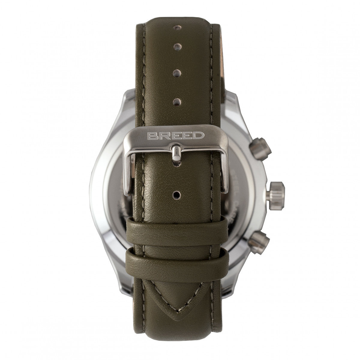 Breed Maverick Chronograph Leather-Band Watch w/Date - Silver/Olive - BRD7505