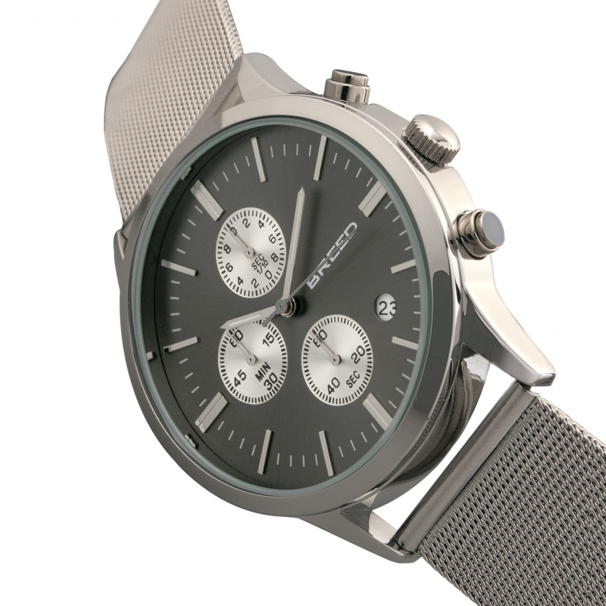 Breed Espinosa Chronograph Mesh-Bracelet Watch w/ Date - Silver/Gunmetal - BRD7602