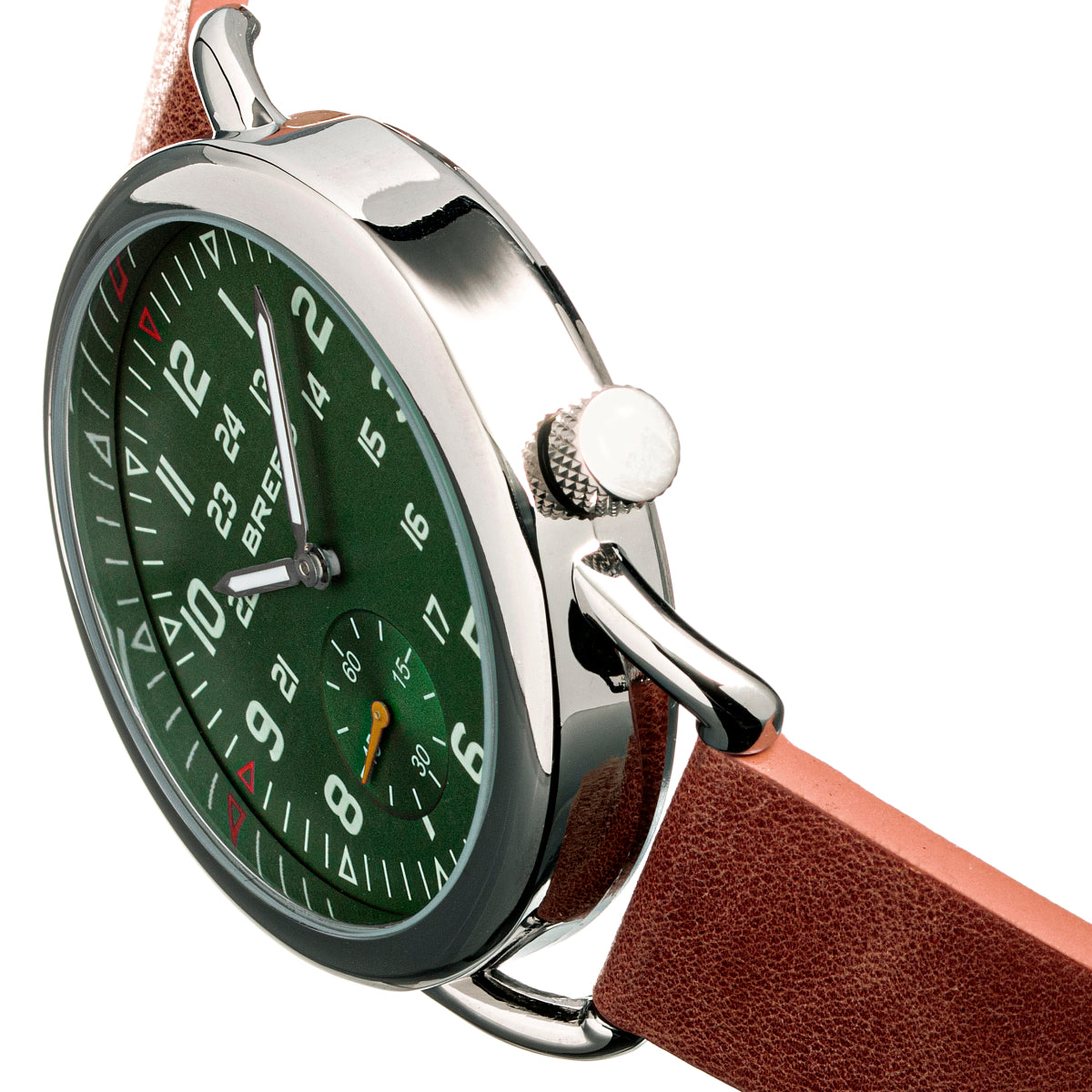 Breed Regulator Leather-Band Watch w/Second Sub-dial - Brown/Green - BRD8803