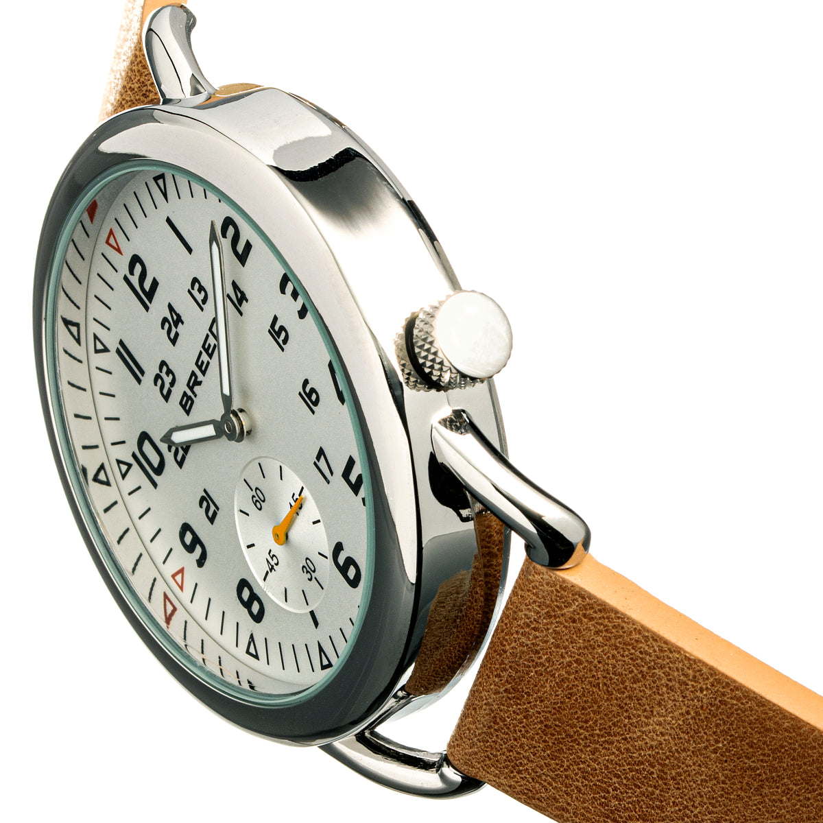 Breed Regulator Leather-Band Watch w/Second Sub-dial - Tan/White - BRD8801