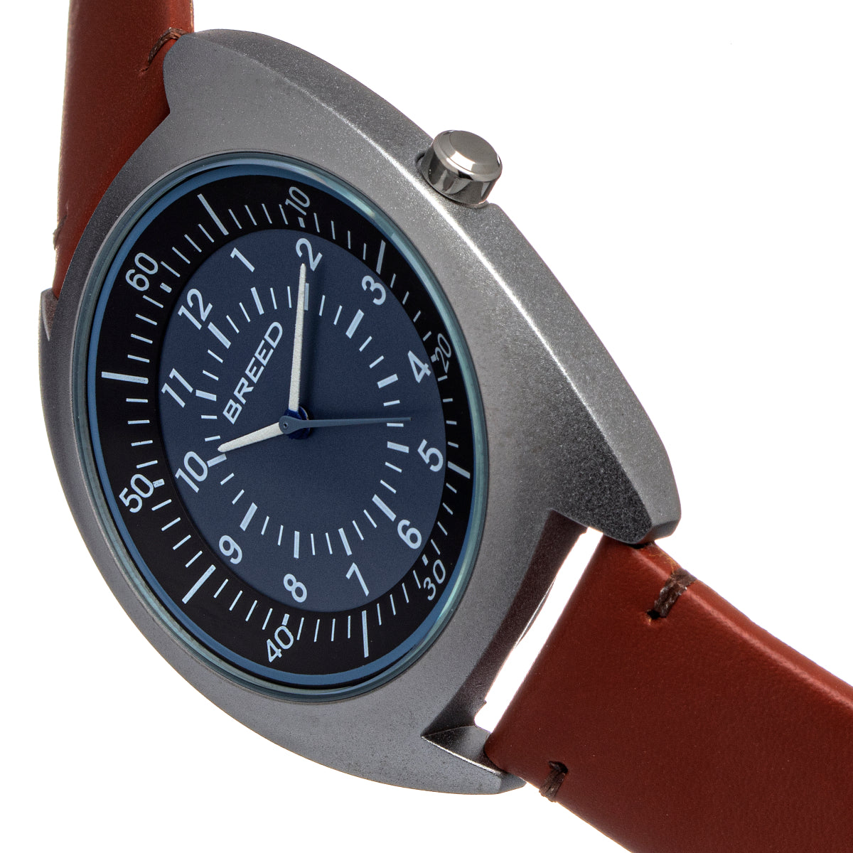 Breed Victor Leather-Band Watch - Blue-Grey/Russet - BRD9202