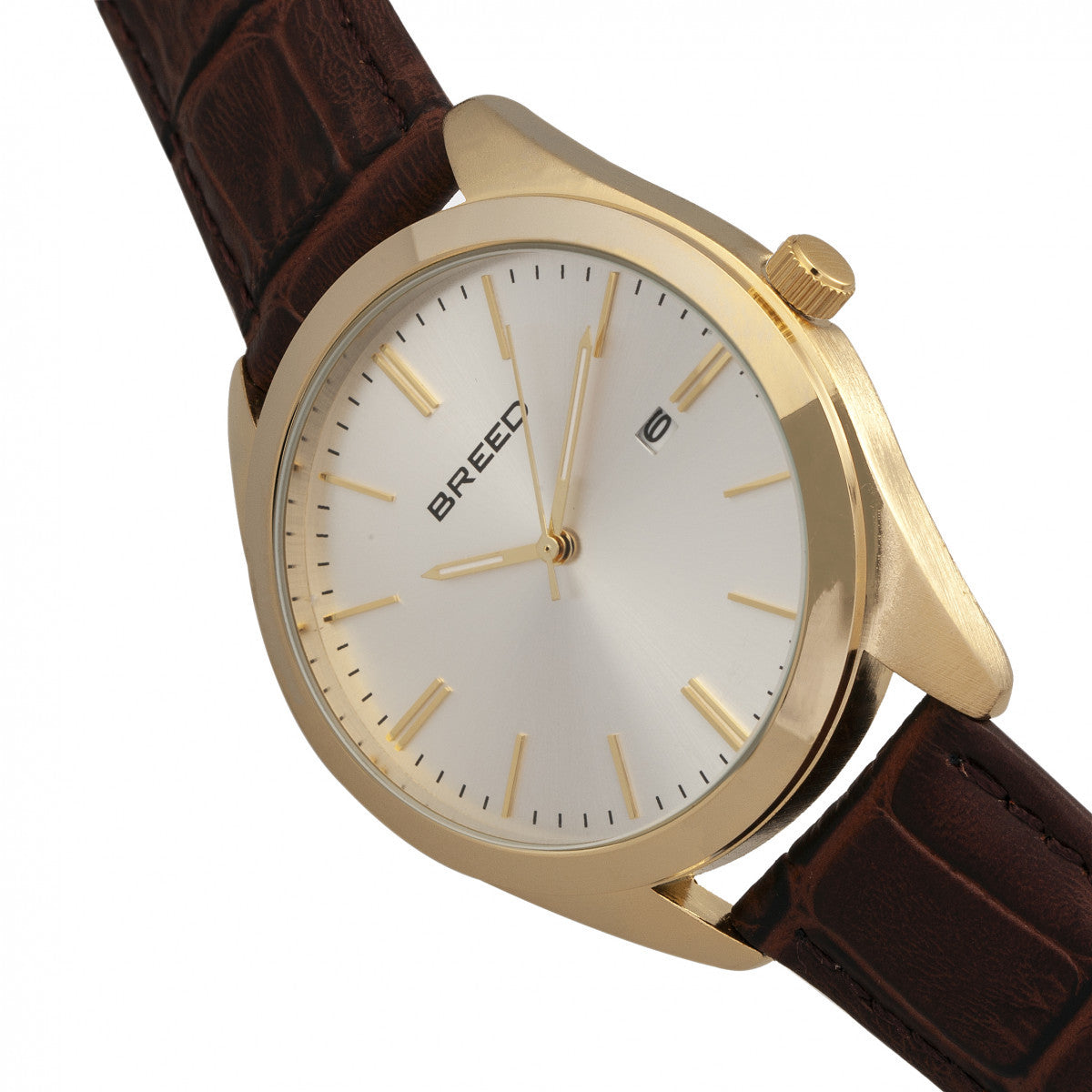 Breed Louis Leather-Band Watch w/Date - Gold/Silver - BRD7904