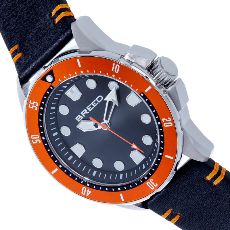 Breed Colton Leather-Strap Watch - Black/Orange - BRD9415