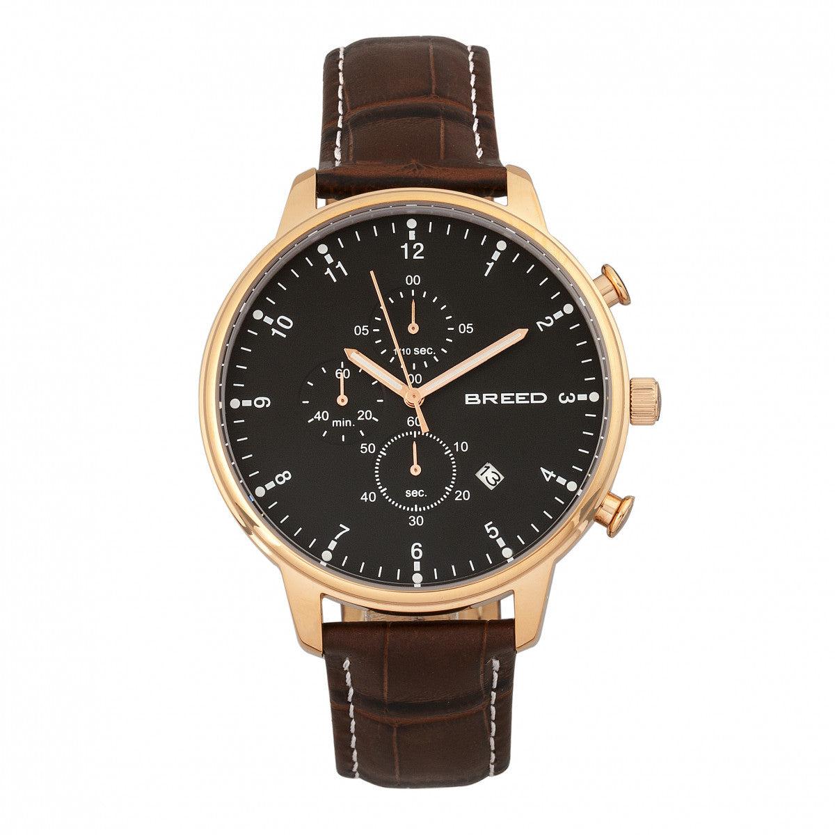 Breed Holden Chronograph Leather-Band Watch w/ Date - Rose Gold/Brown - BRD7806