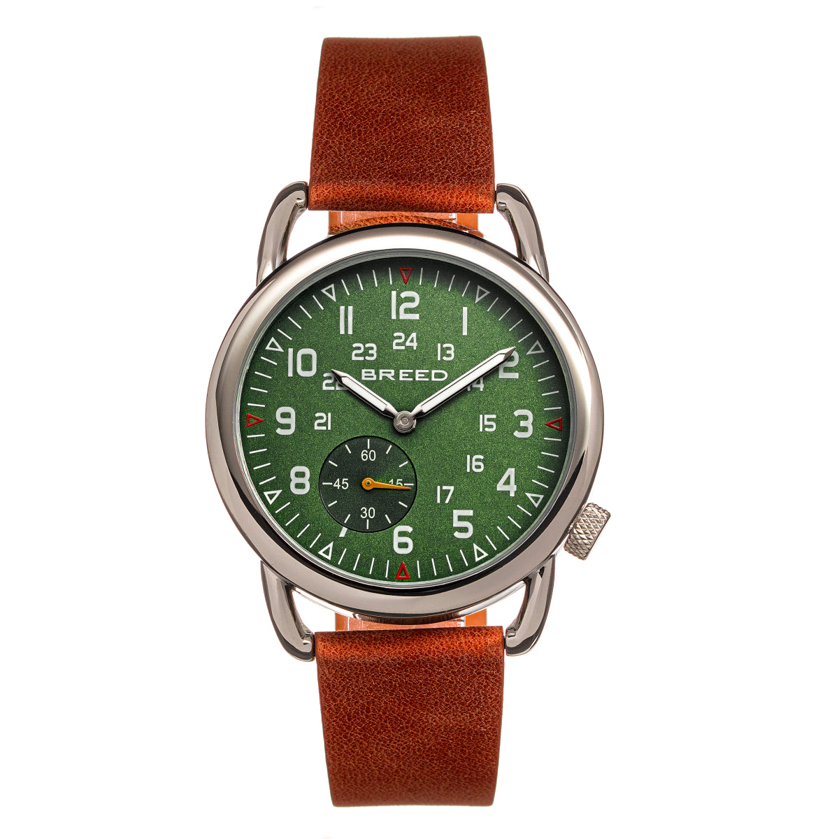 Breed Regulator Leather-Band Watch w/Second Sub-dial - Brown/Green - BRD8803