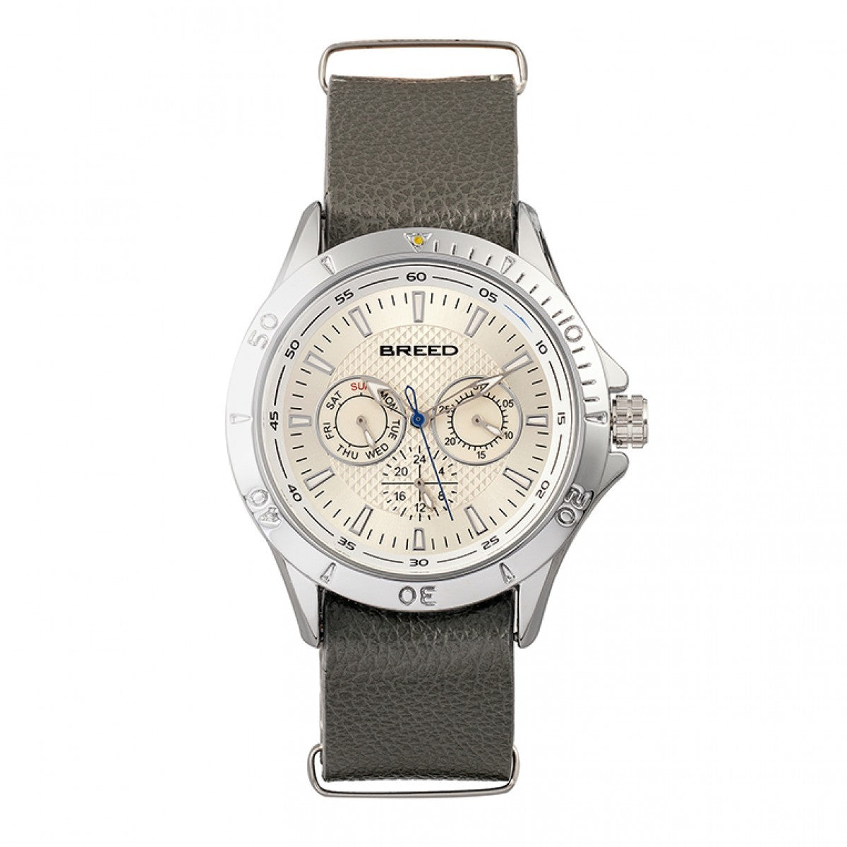 Breed Dixon Leather-Band Watch w/Day/Date - Silver/Grey - BRD7301