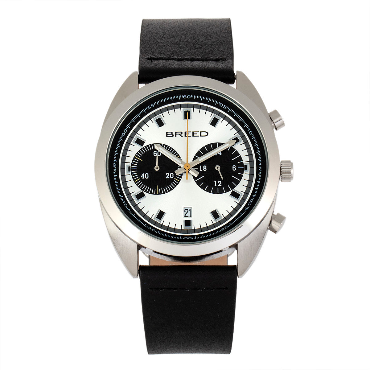 Breed Racer Chronograph Leather-Band Watch w/Date - Silver/Black - BRD8504