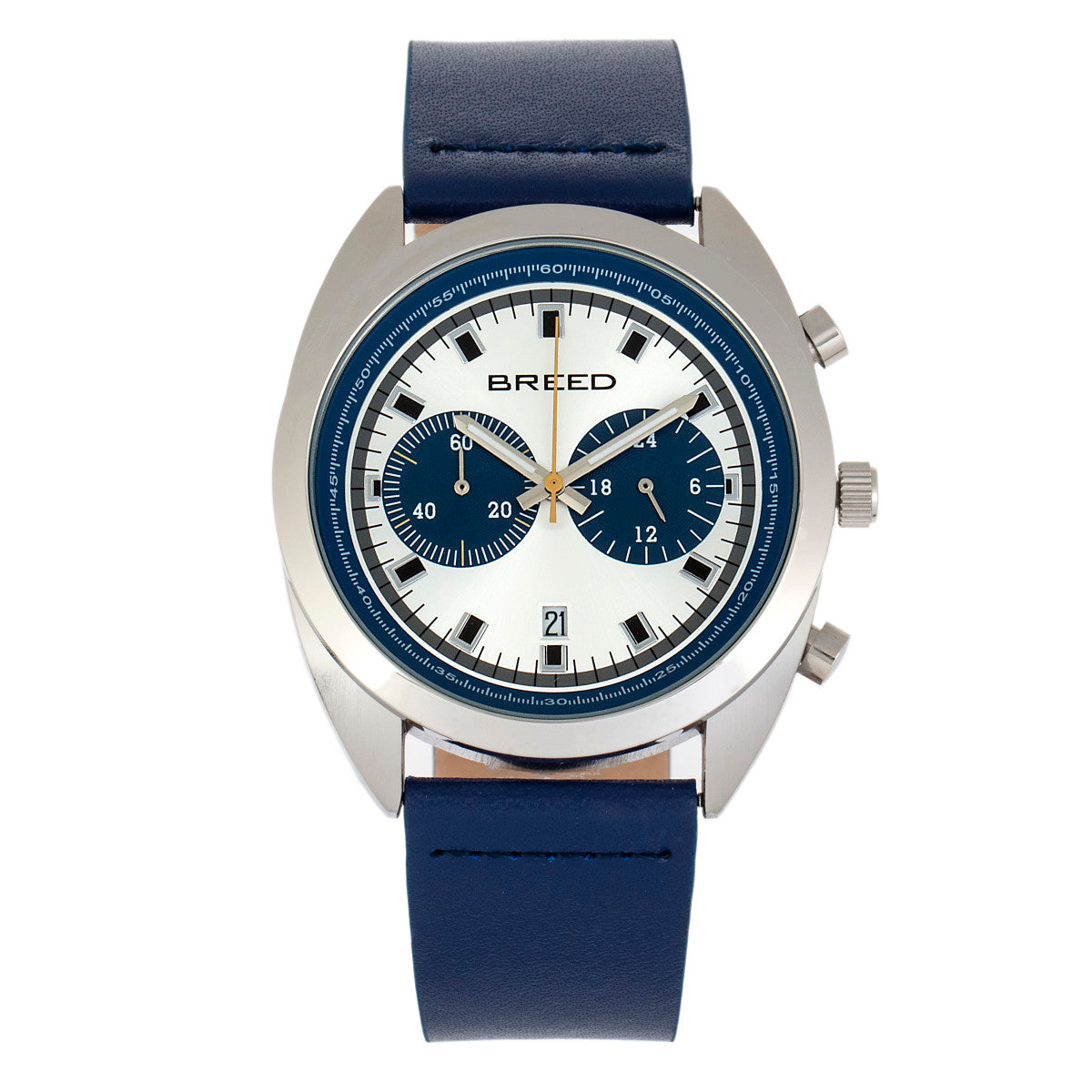 Breed Racer Chronograph Leather-Band Watch w/Date - Silver/Blue - BRD8505