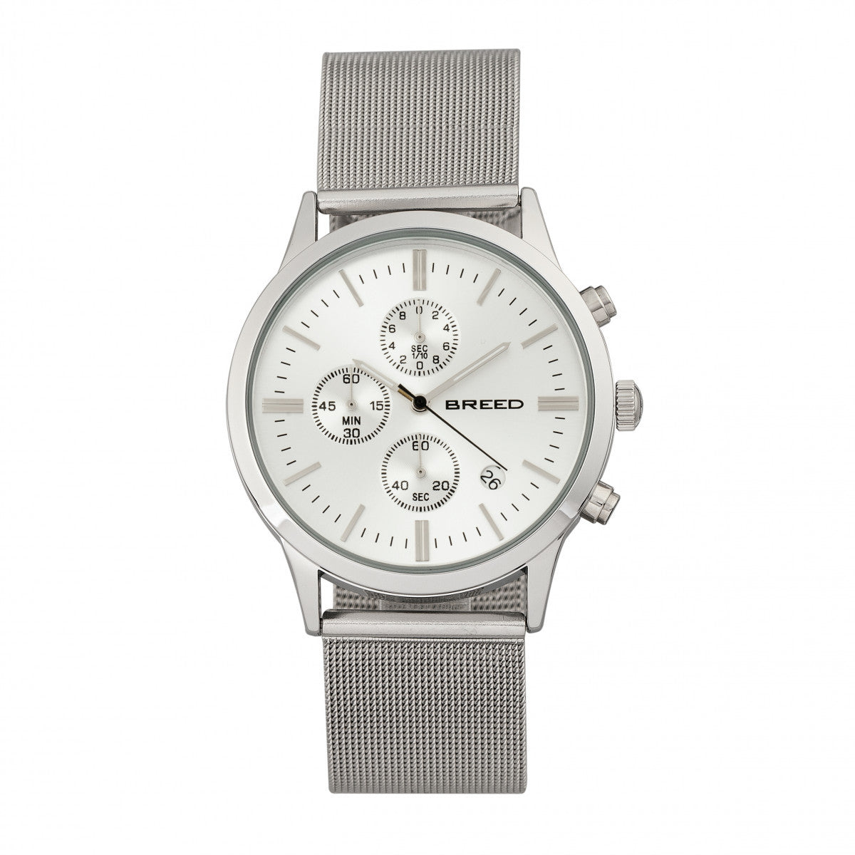 Breed Espinosa Chronograph Mesh-Bracelet Watch w/ Date - Silver - BRD7601