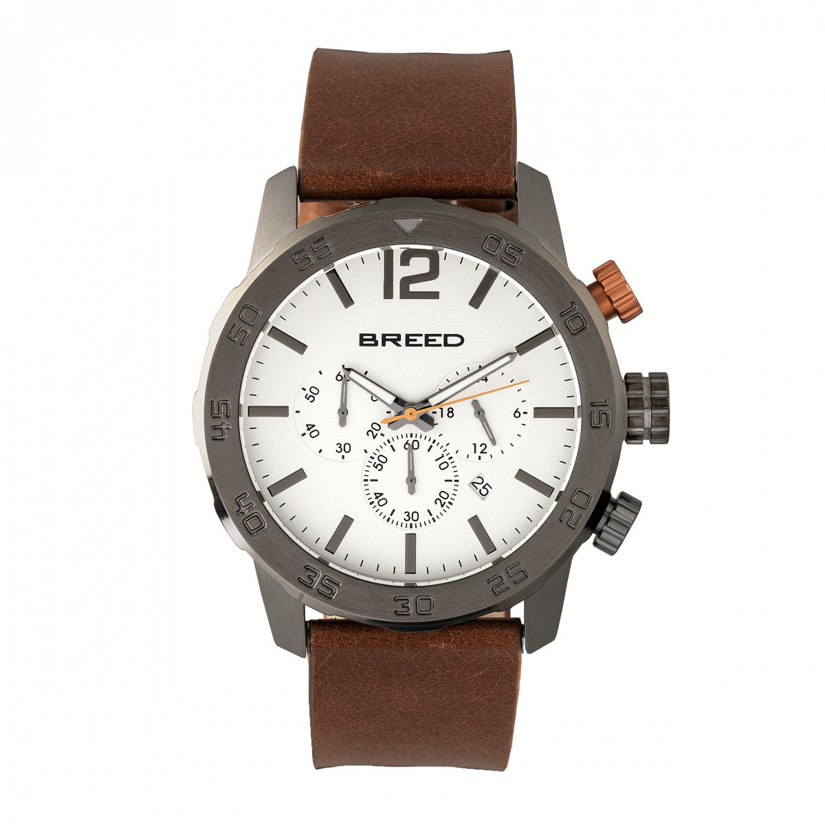 Breed Manuel Chronograph Leather-Band Watch w/Date - Gunmetal/Silver - BRD7204