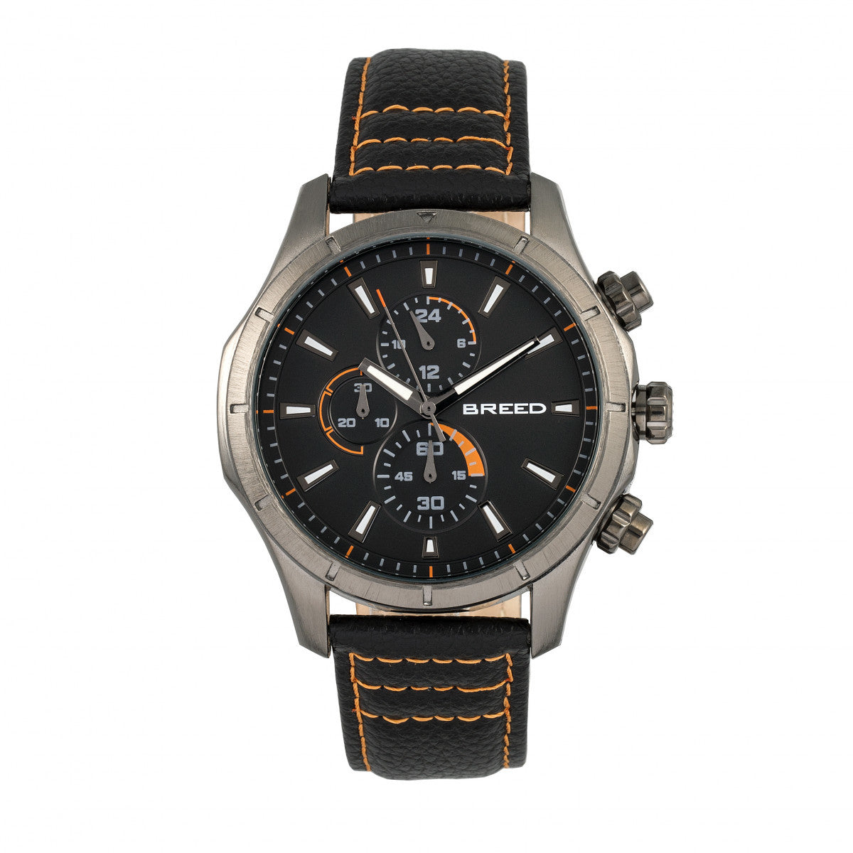 Breed Lacroix Chronograph Leather-Band Watch - Gunmetal/Orange - BRD6805