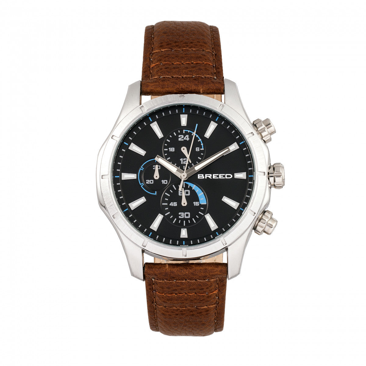 Breed Lacroix Chronograph Leather-Band Watch - Silver/Brown - BRD6802