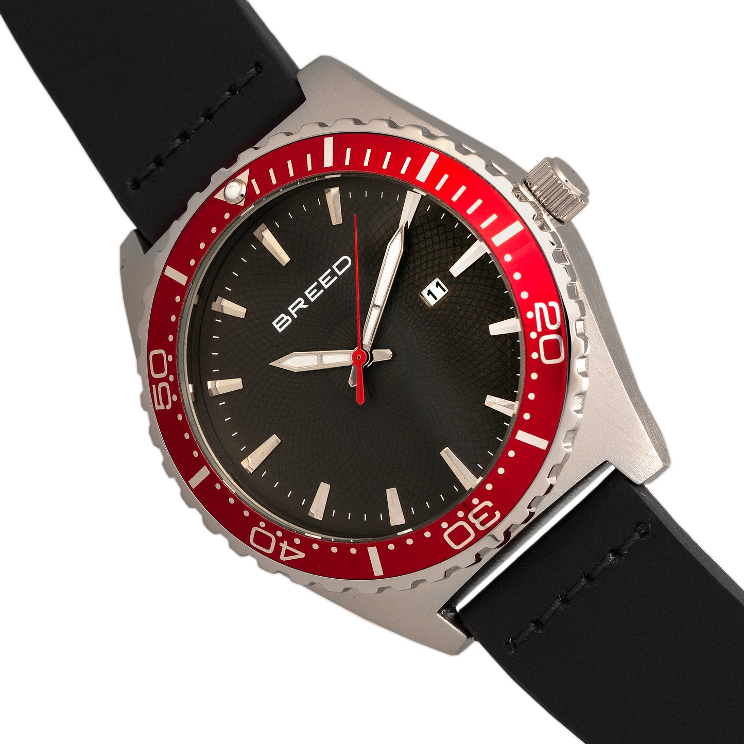 Breed Ranger Leather-Band Watch w/Date - Black/Red - BRD8008