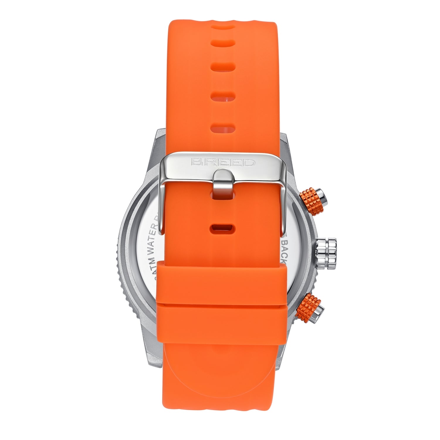 Breed Double Agent Leather-Band Watch w/Day/Date - Silver/White/Orange - BRD9502