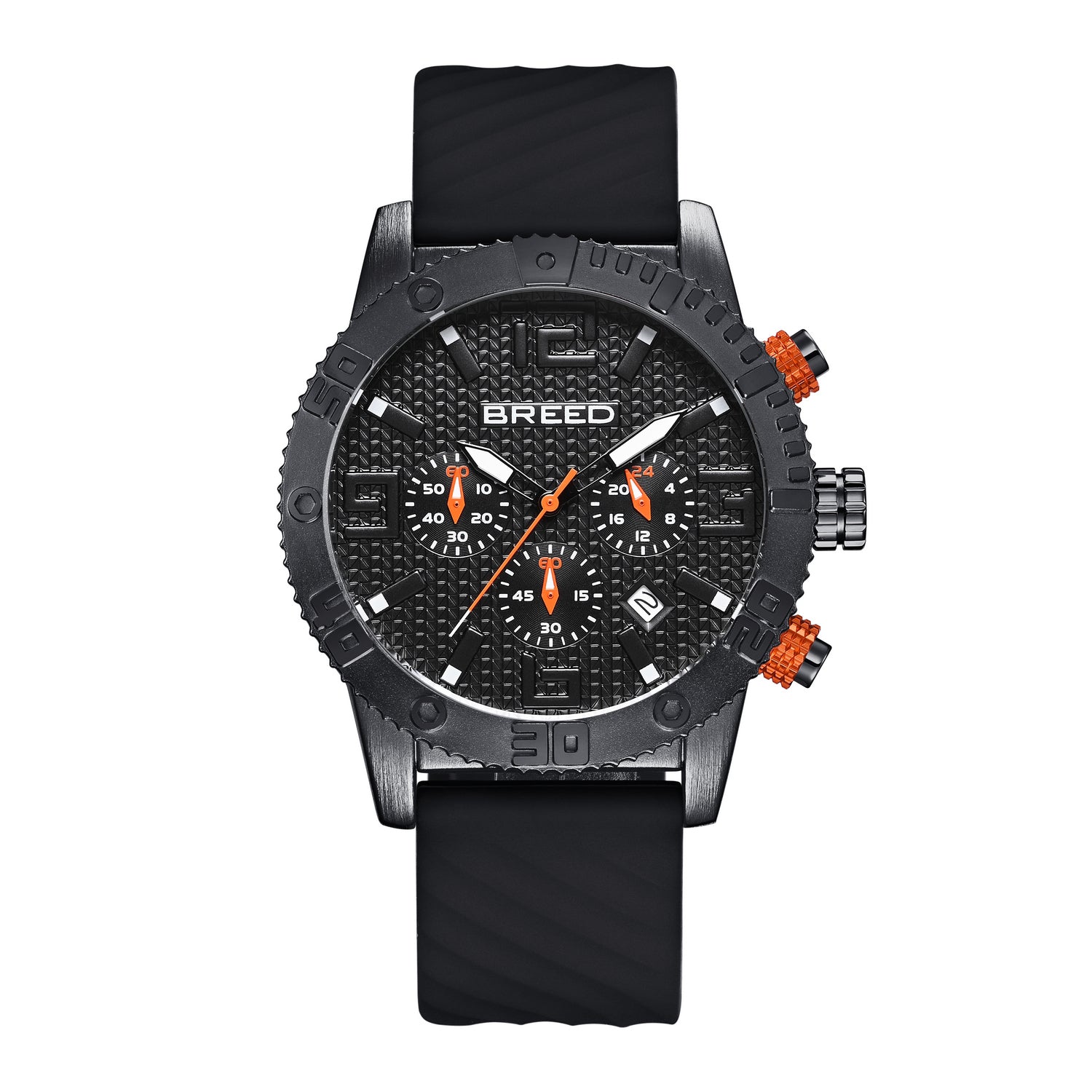 Breed Double Agent Leather-Band Watch w/Day/Date - Black/Black/Black - BRD9503