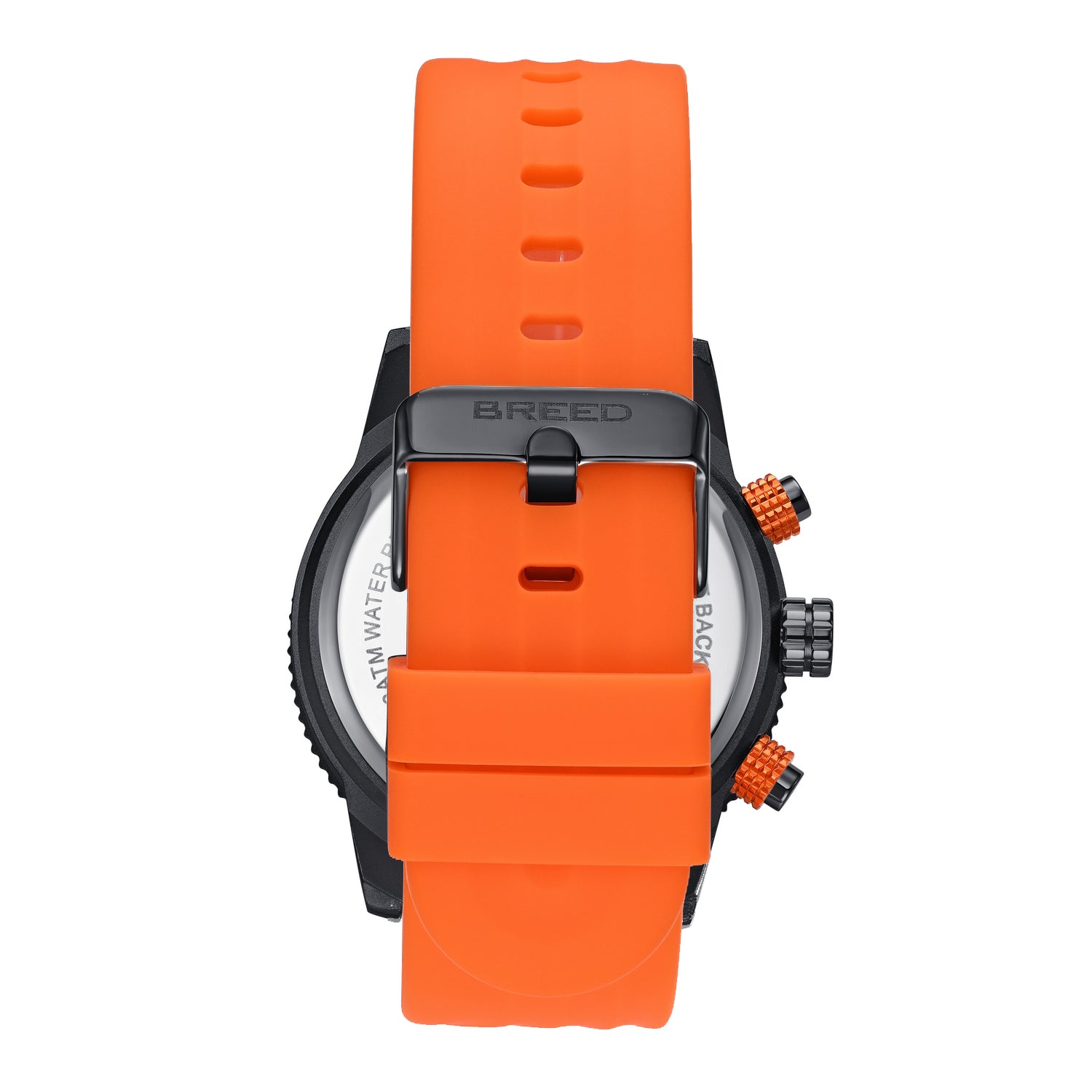 Breed Double Agent Leather-Band Watch w/Day/Date - Black/Black/Orange - BRD9504