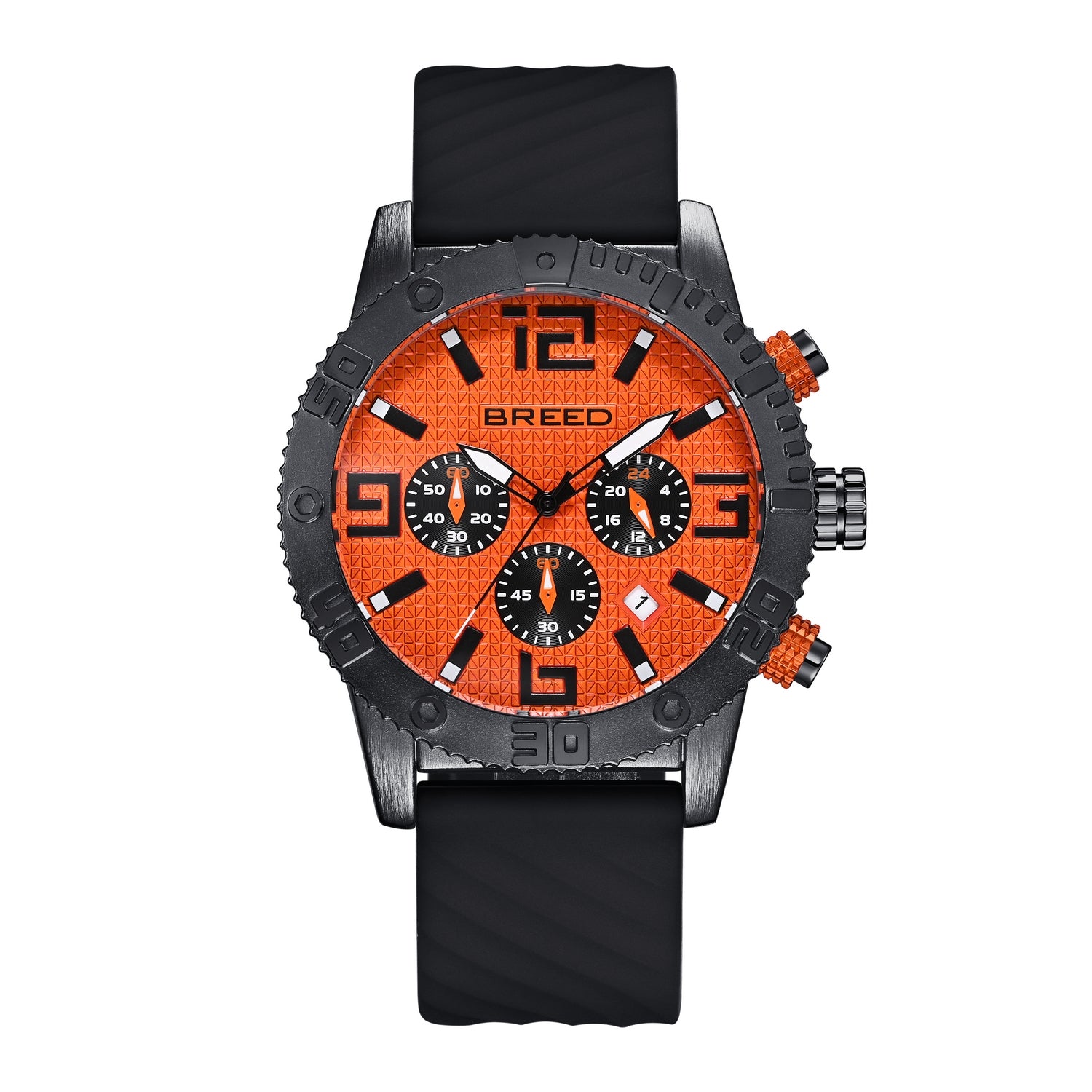 Breed Double Agent Leather-Band Watch w/Day/Date - Black/Orange/Black - BRD9505