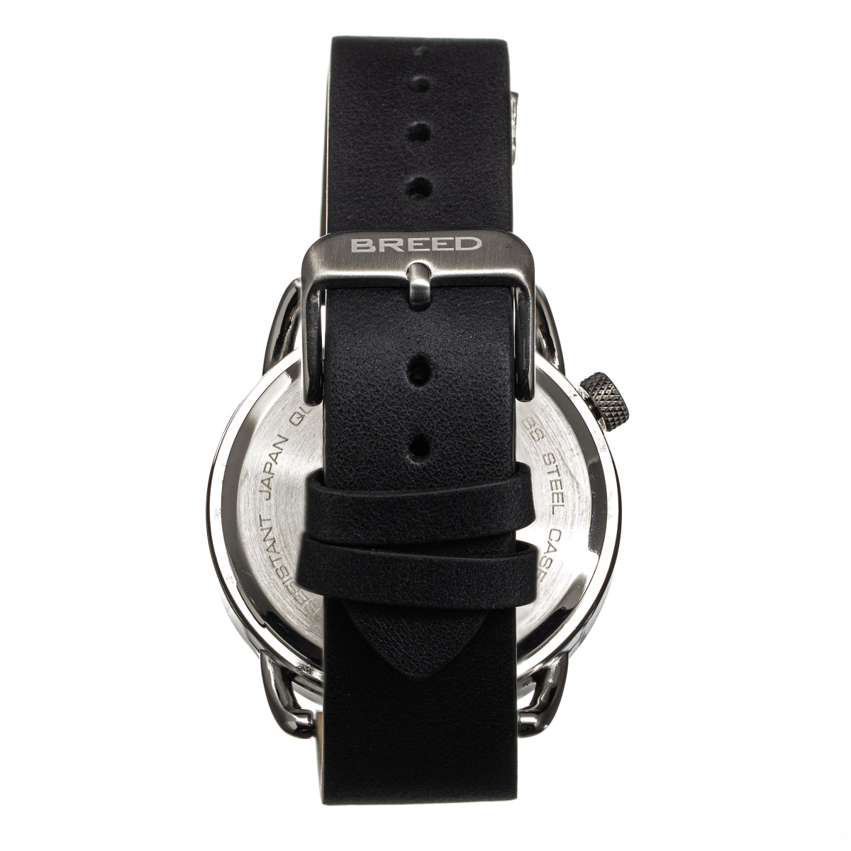 Breed Regulator Leather-Band Watch w/Second Sub-dial - Black/Gunmetal - BRD8807