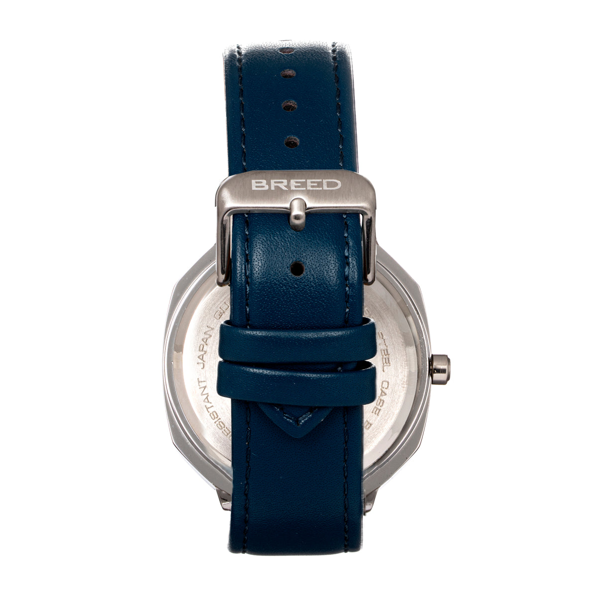 Breed Revolver Leather-Band Watch w/Day/Date - Navy - BRD9301