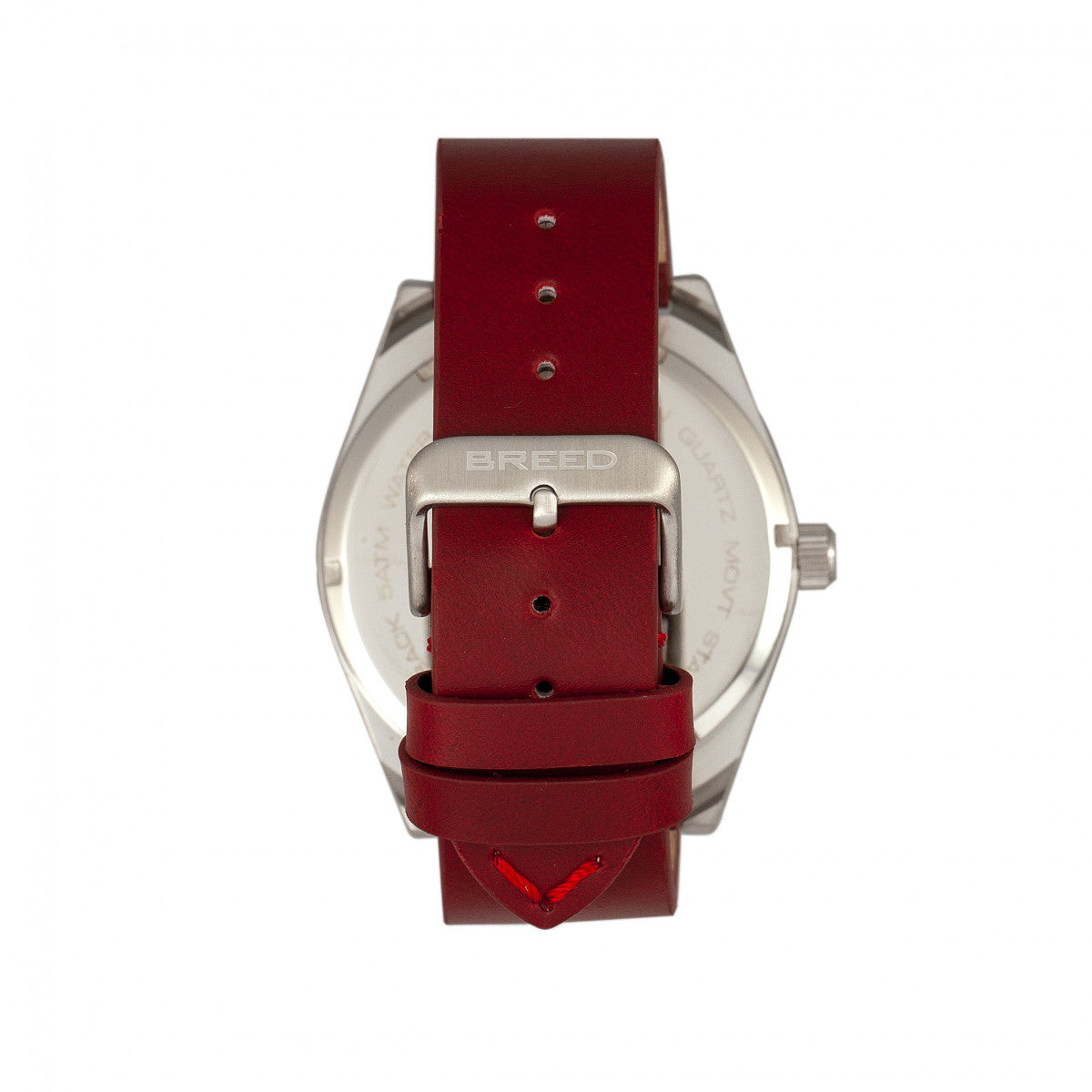 Breed Ranger Leather-Band Watch w/Date - Silver/Red - BRD8004