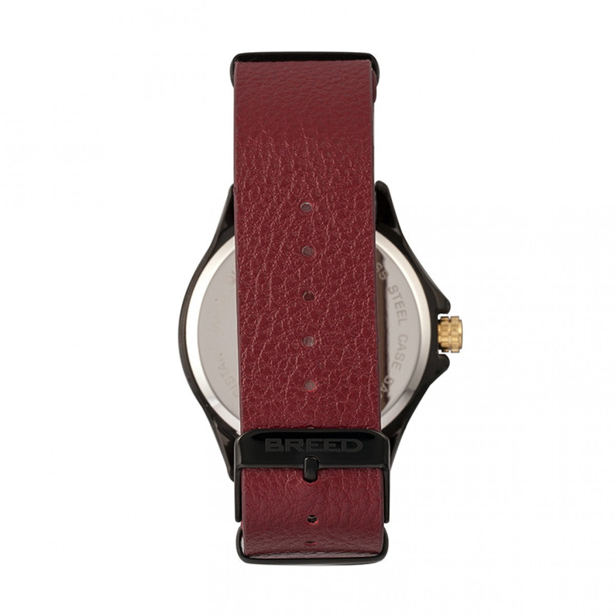 Breed Dixon Leather-Band Watch w/Day/Date - Black/Red - BRD7305