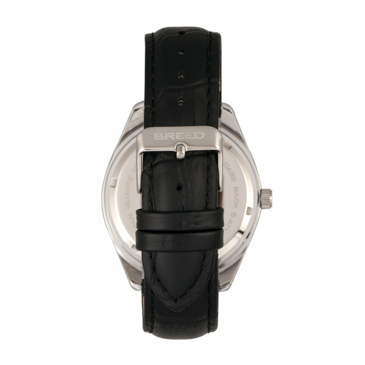 Breed Louis Leather-Band Watch w/Date - Silver/Black - BRD7902