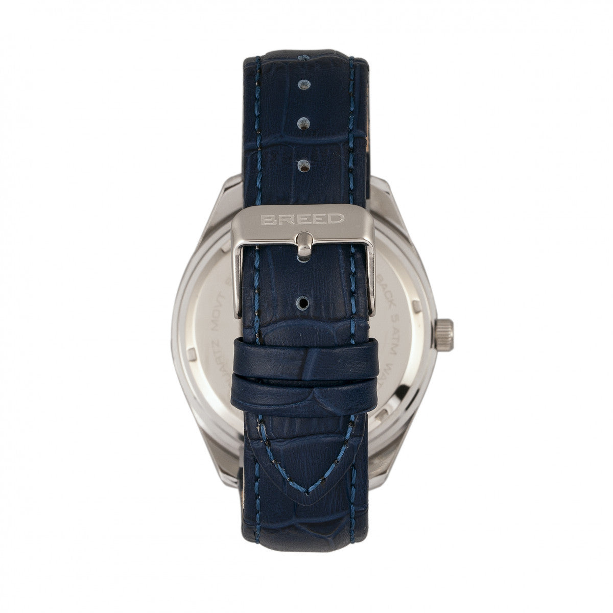 Breed Louis Leather-Band Watch w/Date - Silver/Blue - BRD7903