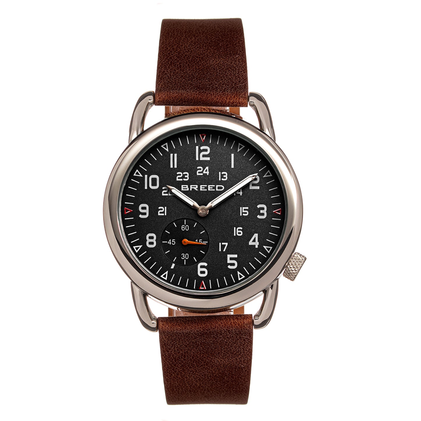 Breed Regulator Leather-Band Watch w/Second Sub-dial - Brown/Black - BRD8802