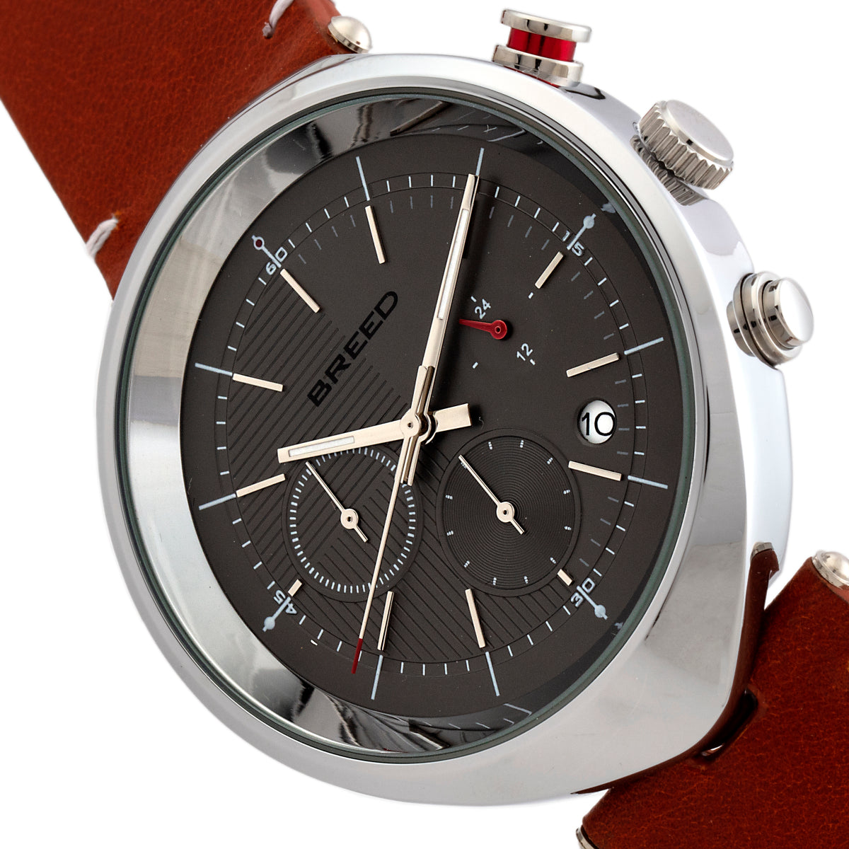 Breed Tempest Chronograph Leather-Band Watch w/Date - Brown/Grey - BRD8604