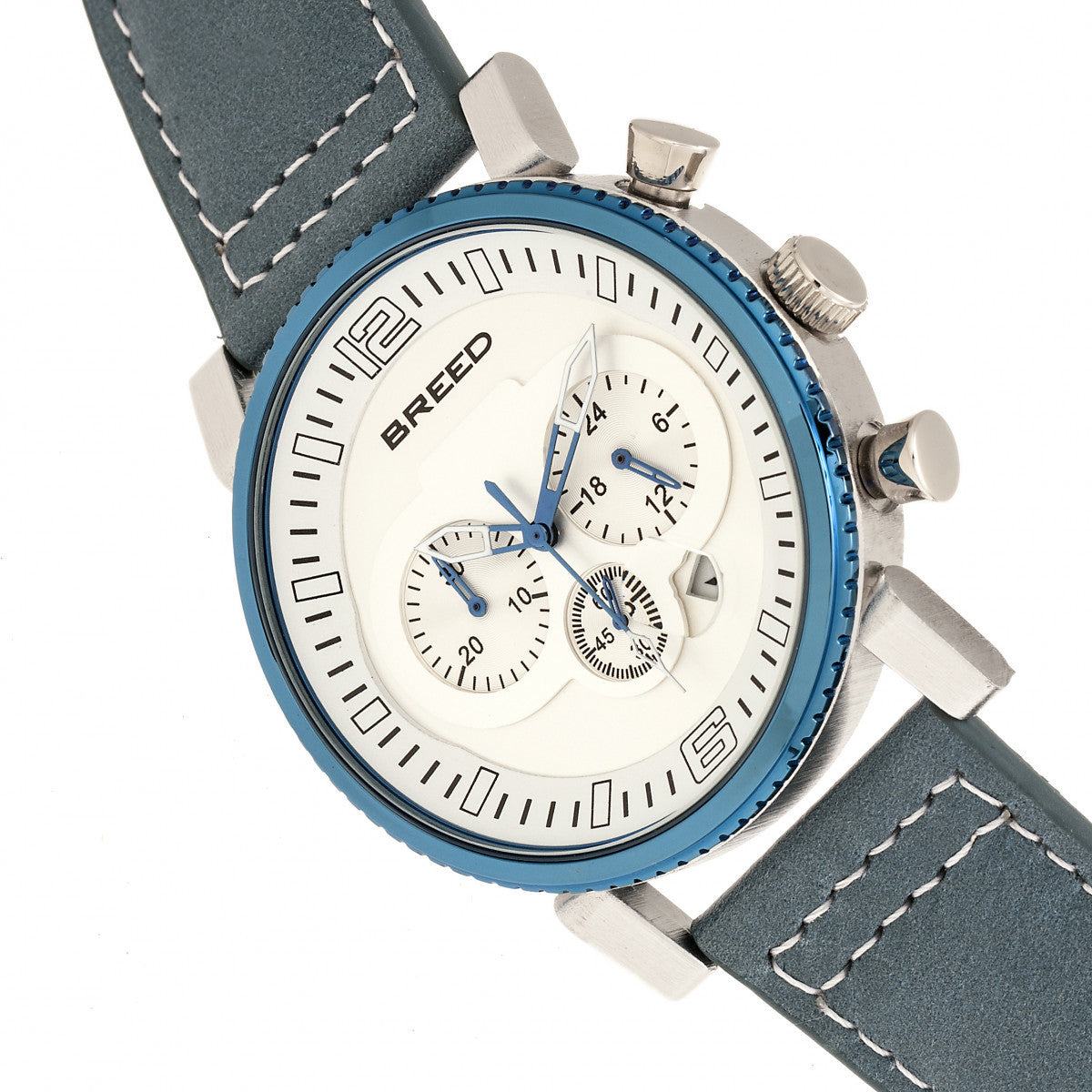 Breed Ryker Chronograph Leather-Band Watch w/Date - Teal/Silver - BRD8201