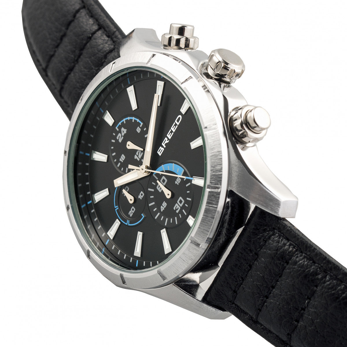 Breed Lacroix Chronograph Leather-Band Watch - Silver/Black - BRD6801