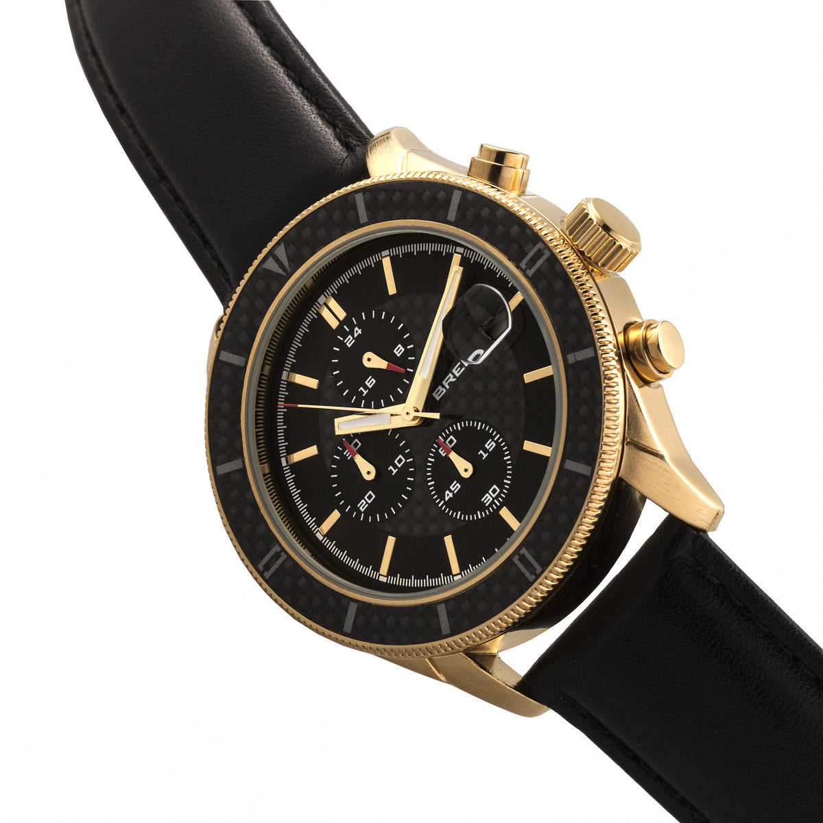 Breed Maverick Chronograph Leather-Band Watch w/Date - Gold/Black - BRD7506