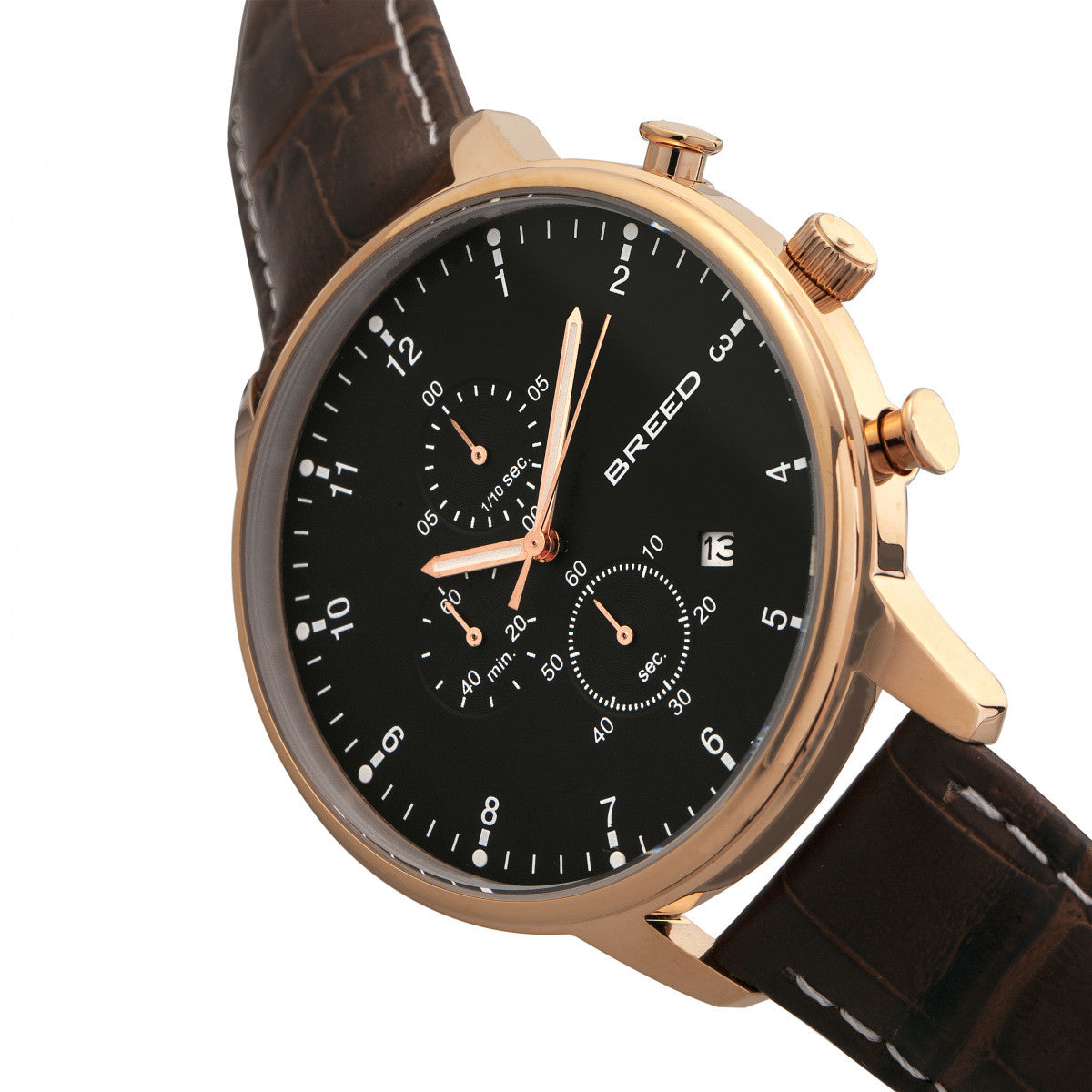 Breed Holden Chronograph Leather-Band Watch w/ Date - Rose Gold/Brown - BRD7806