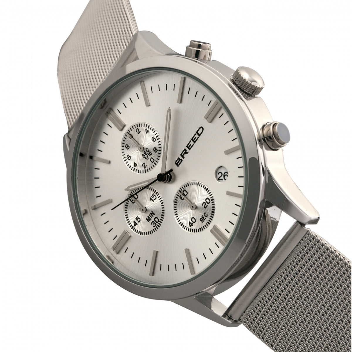 Breed Espinosa Chronograph Mesh-Bracelet Watch w/ Date - Silver - BRD7601