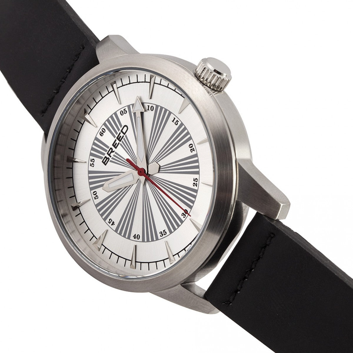 Breed Renegade Leather-Band Watch - Silver/Black - BRD7701