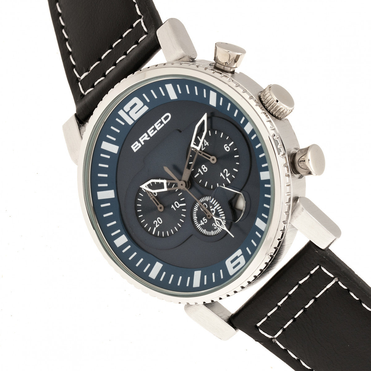 Breed Ryker Chronograph Leather-Band Watch w/Date - Black/Blue - BRD8203