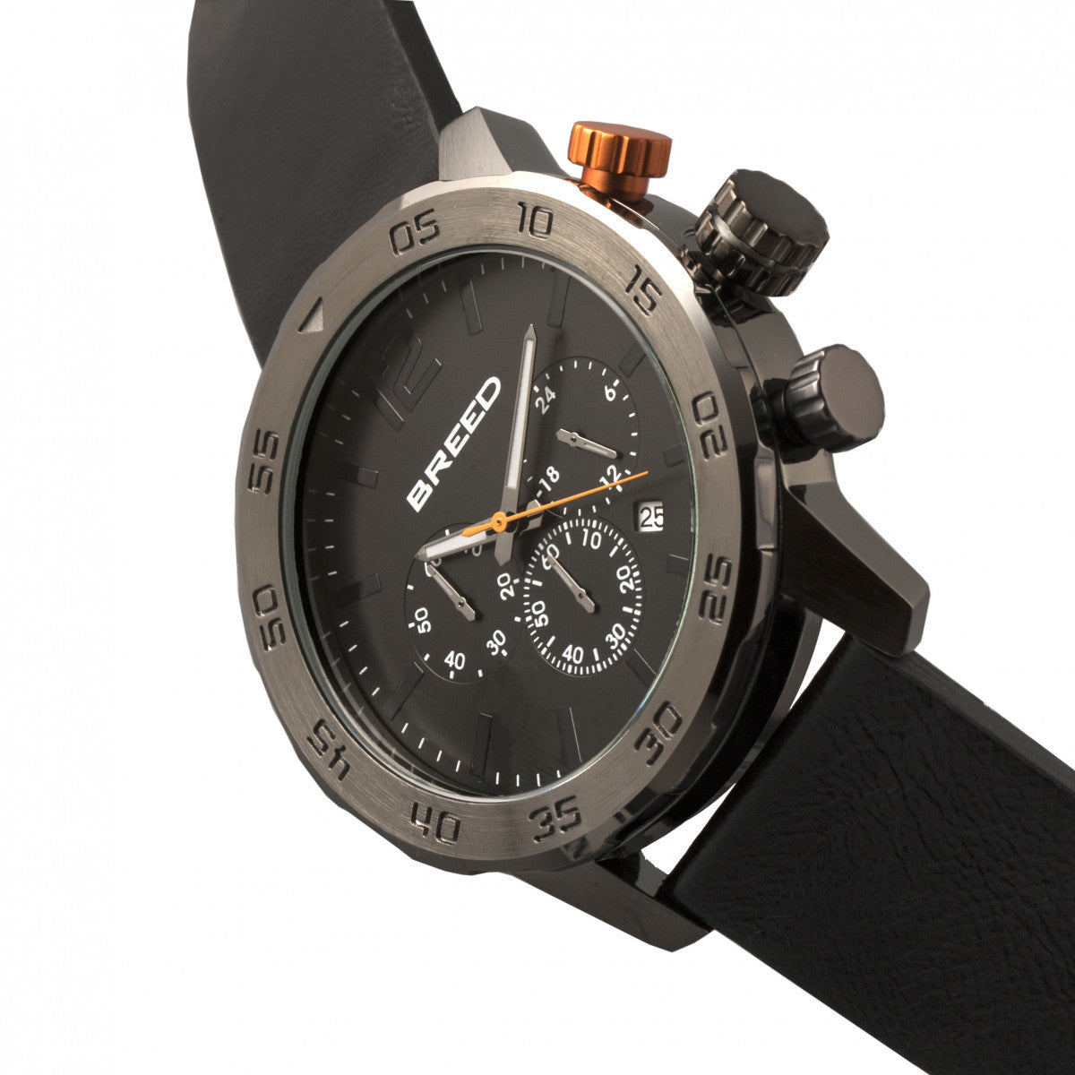 Breed Manuel Chronograph Leather-Band Watch w/Date - Gunmetal/Black - BRD7206