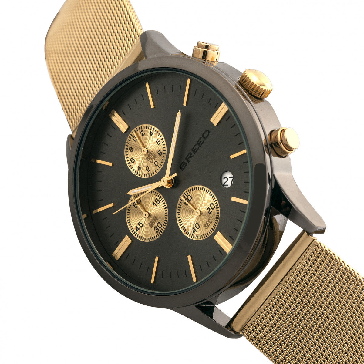 Breed Espinosa Chronograph Mesh-Bracelet Watch w/ Date -  Gold/Gunmetal - BRD7603