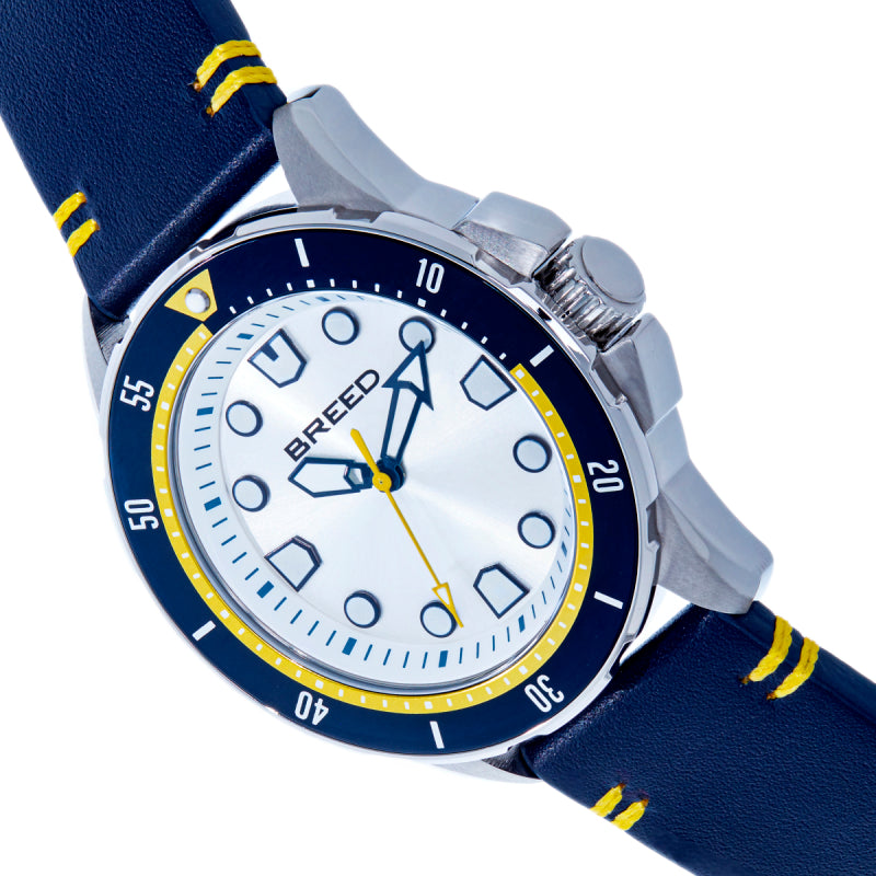 Breed Colton Leather-Strap Watch - White/Navy - BRD9414