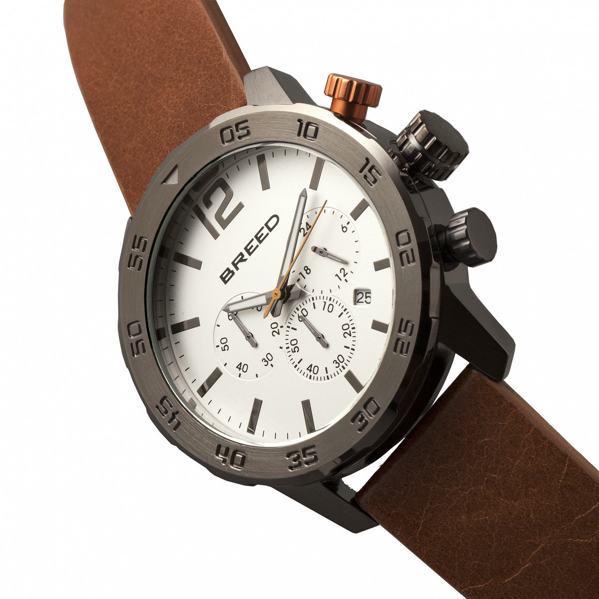 Breed Manuel Chronograph Leather-Band Watch w/Date - Gunmetal/Silver - BRD7204