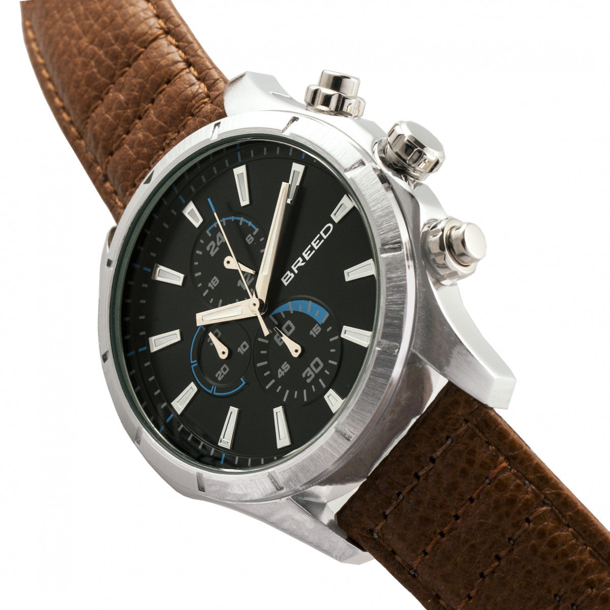 Breed Lacroix Chronograph Leather-Band Watch - Silver/Brown - BRD6802