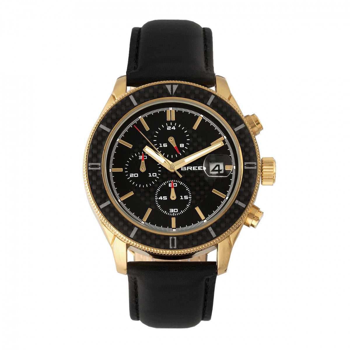 Breed Maverick Chronograph Leather-Band Watch w/Date - Gold/Black - BRD7506