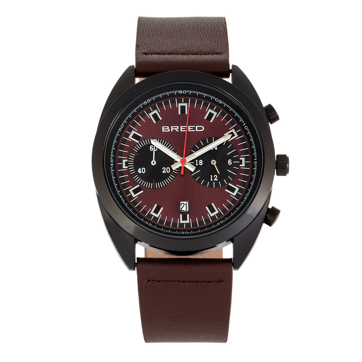 Breed Racer Chronograph Leather-Band Watch w/Date - Black/Maroon - BRD8507