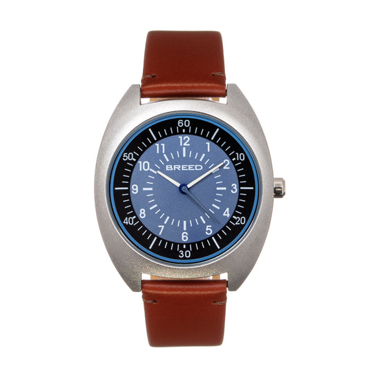 Breed Victor Leather-Band Watch - Blue-Grey/Russet - BRD9202