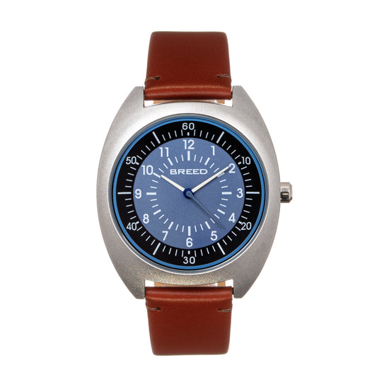 Breed Victor Leather-Band Watch - Blue-Grey/Russet - BRD9202