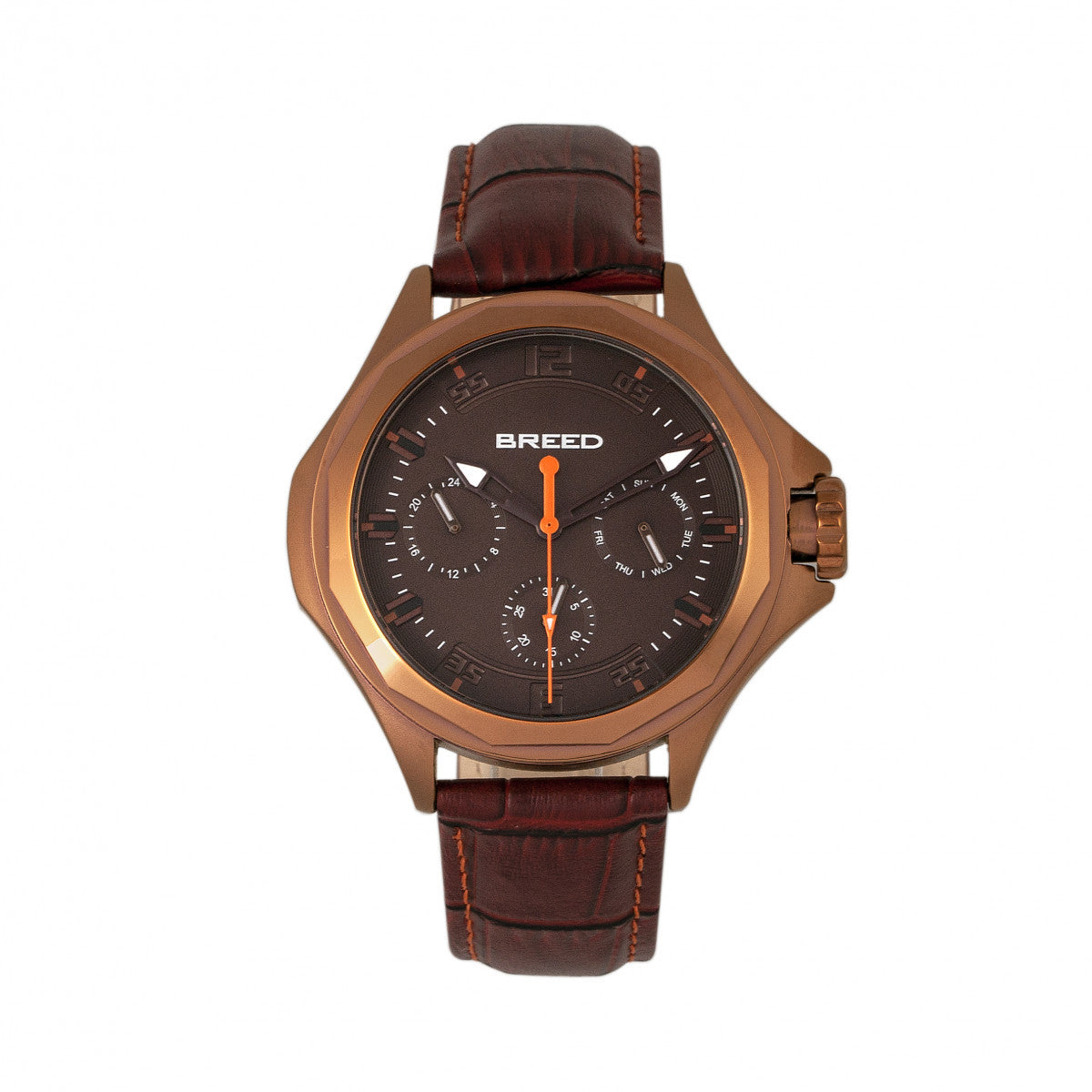 Breed Tempe Leather-Band Watch w/Day/Date - Brown/Bronze - BRD6906