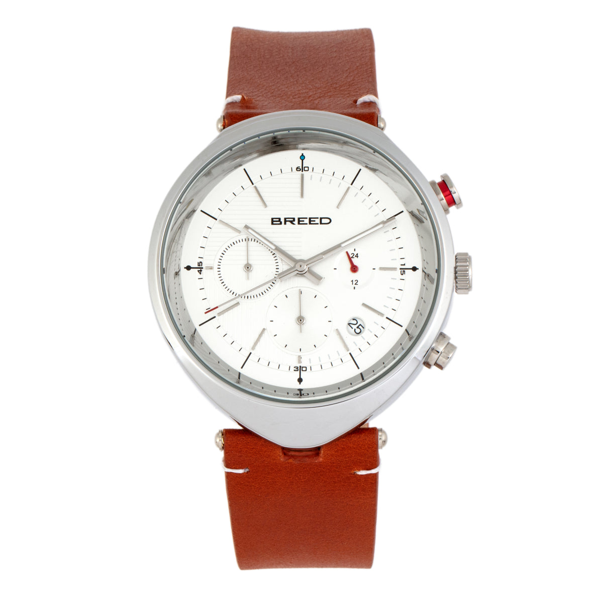 Breed Tempest Chronograph Leather-Band Watch w/Date - Brown/White - BRD8601