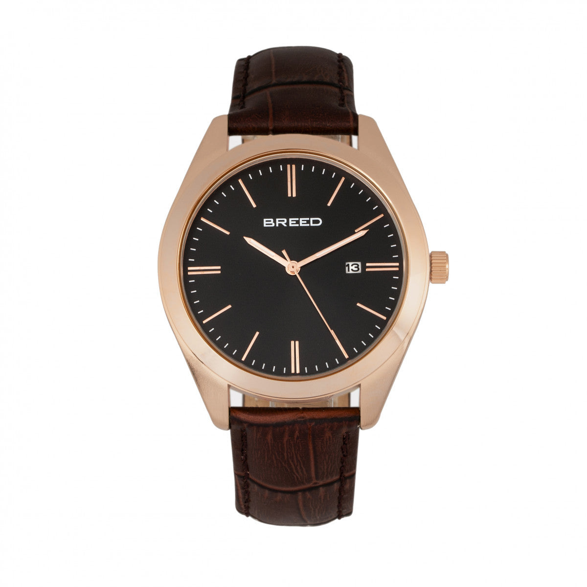 Breed Louis Leather-Band Watch w/Date - Rose Gold/Black - BRD7906